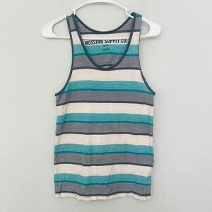 Mossimo Supply Co Mens XS Teal Grey Striped Cotton Tank Top Sleeveless Shirt